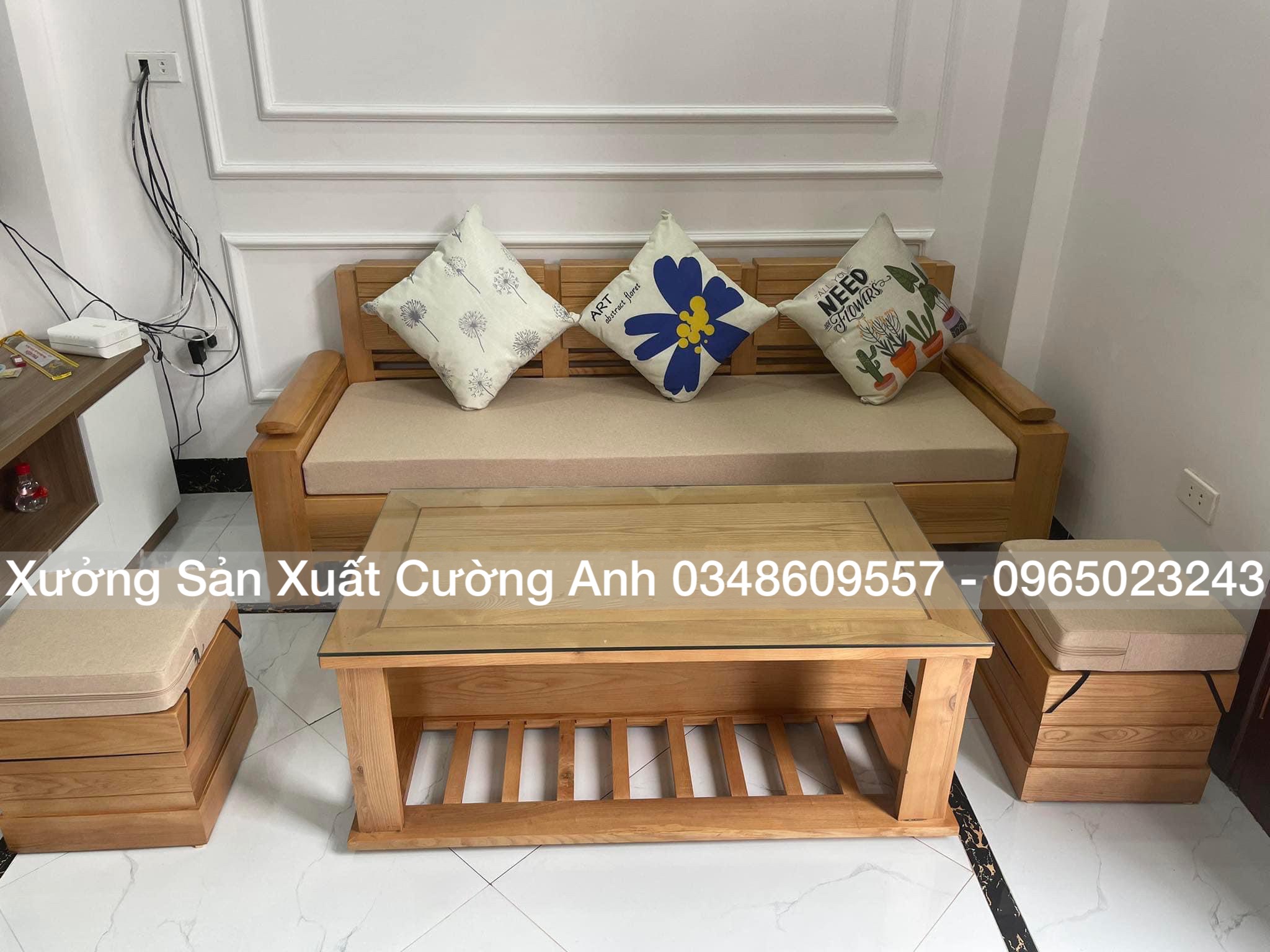 Bộ bàn ghế phòng khách sofa sa lông gỗ sồi giá rẻ